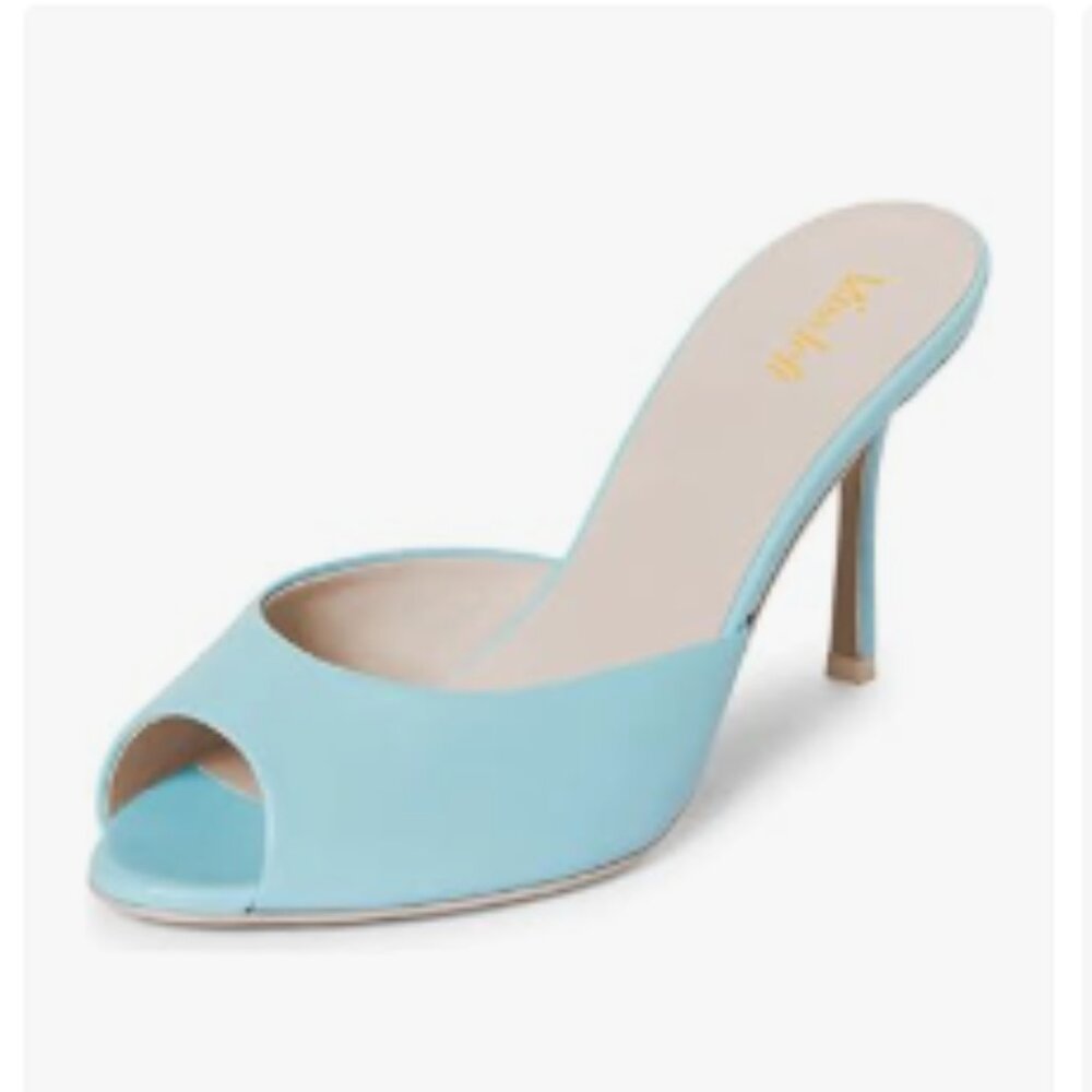 miss left Blue Versatile Peep Toe High Heel Slides Mules Slip On Sandals